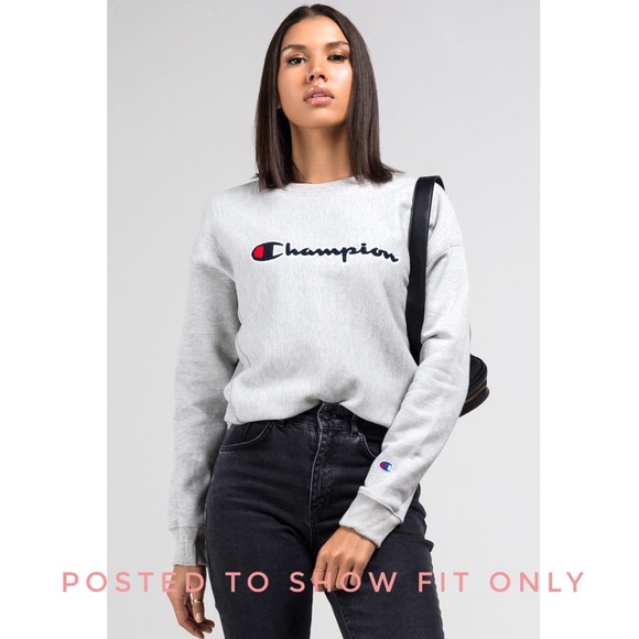 Champion Reverse Weave Chenille Logo Grey Crewneck - Picture 7 of 8